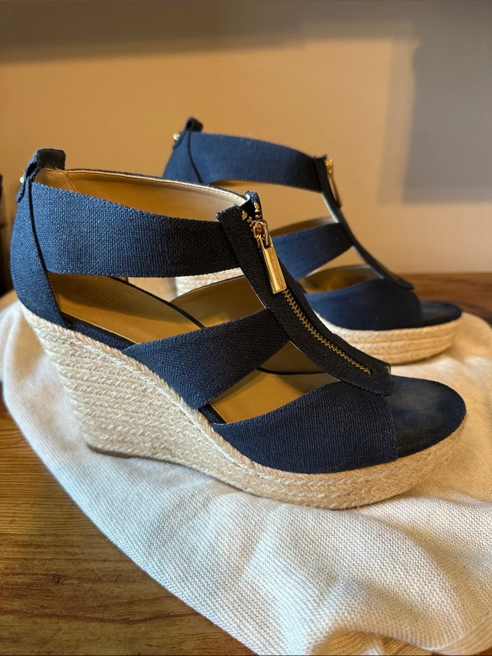 Michael Kors Women’s Navy Espadrille Wedge Sandals with Front Zip